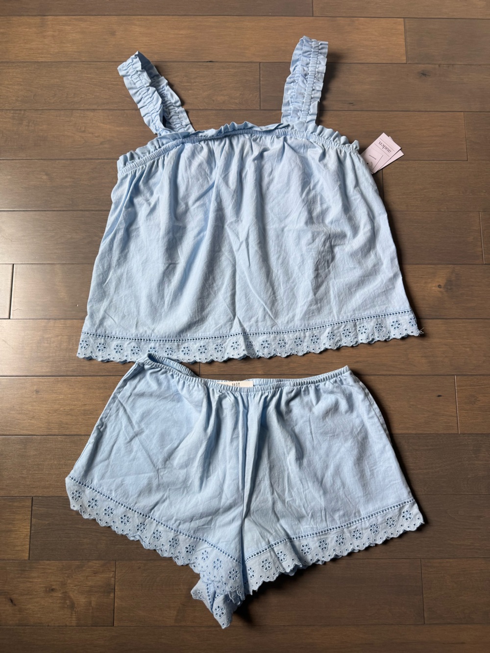 Womens Cotton Blend Eyelet Tank Top and Shorts Pajama Set Auden